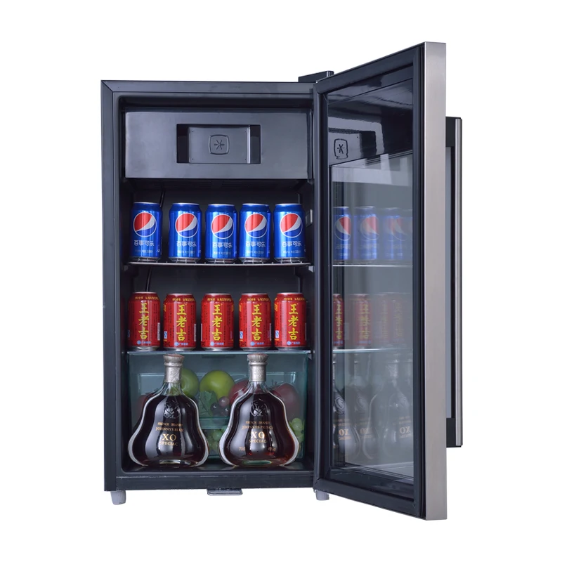 90L transparent glass door electronic display mini bar wine cooler beverage fridge
