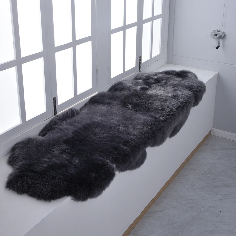 Black Soft Texture Shaggy Natural Fur Sheepskin Area Rug/Carpet, 80*200CM Double Pelt