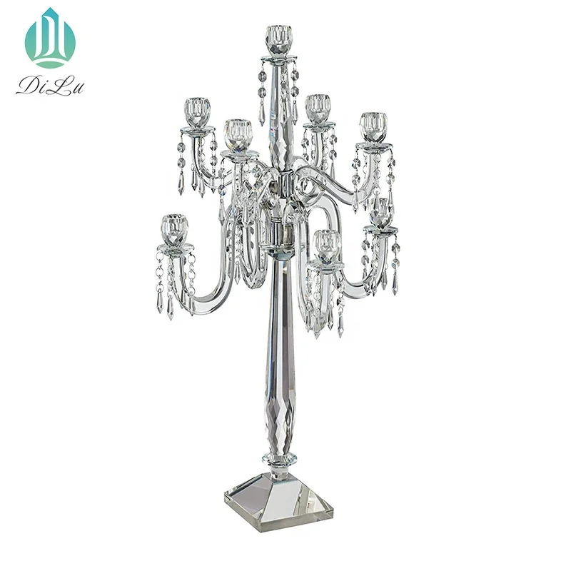 Wholesale 120cm Height Glass Hurricane 5 arms crystal candlestick candelabra for table decorations wedding centerpieces