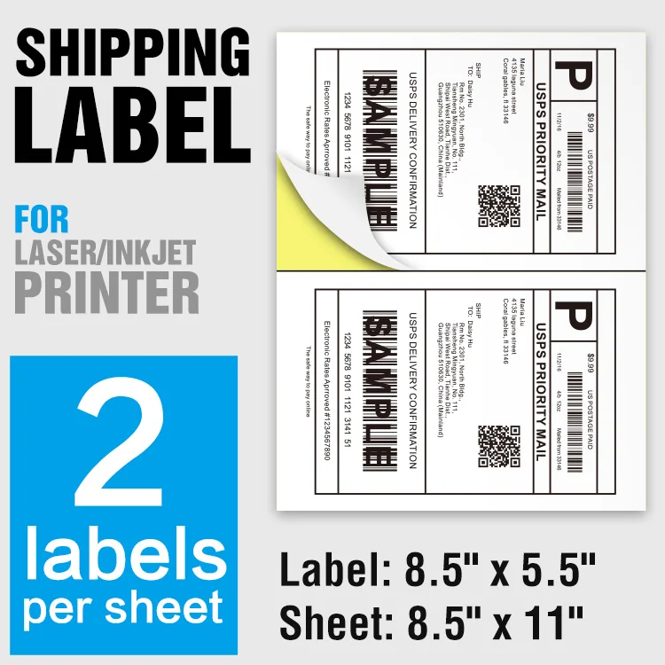 Half sheet a4 self adhesive shipping labels stickers 2 up