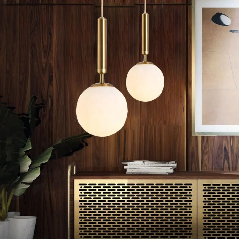 Modern Contemporary Small Ball Glass Pendant Lamp shade Brass Pole Hanging Light for Bedroom