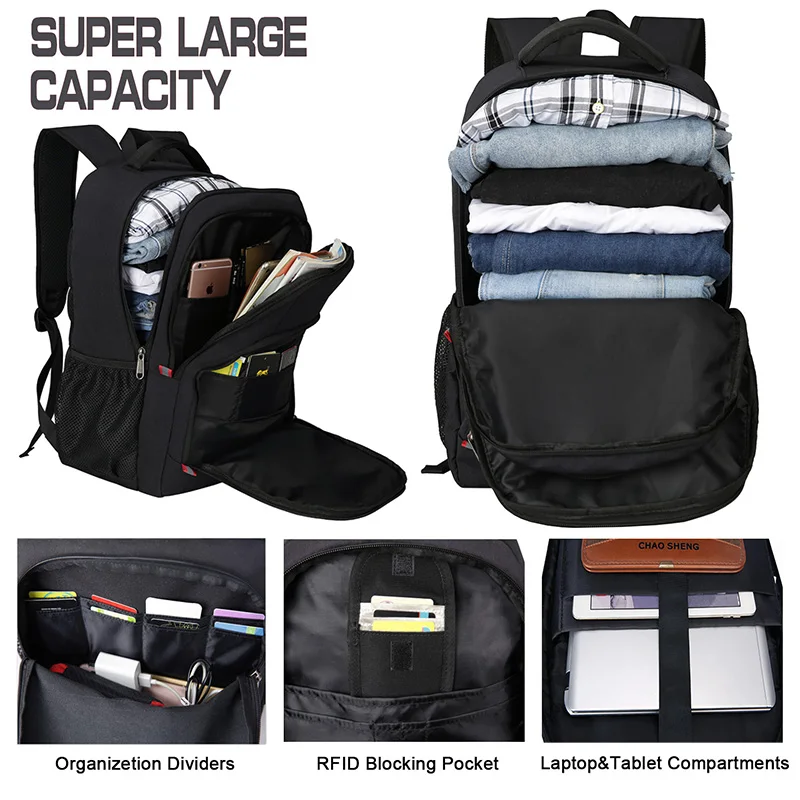 Large Capacity Unisex RFID Pockets Laptop Backpack Anti-Theft Waterproof  Oxford Polyester Zipper Travel College
