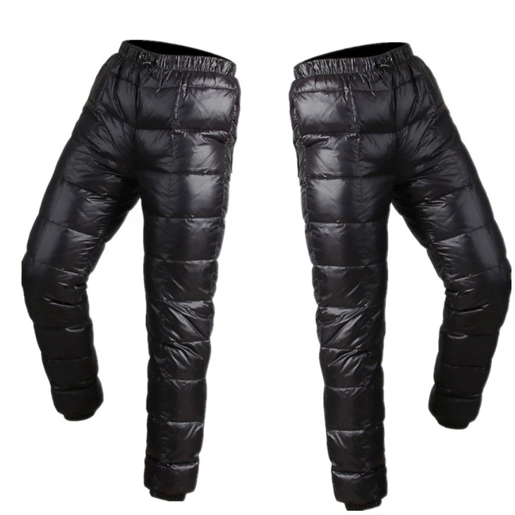 Custom logo outdoor nylon long winter white duck down filled pants women