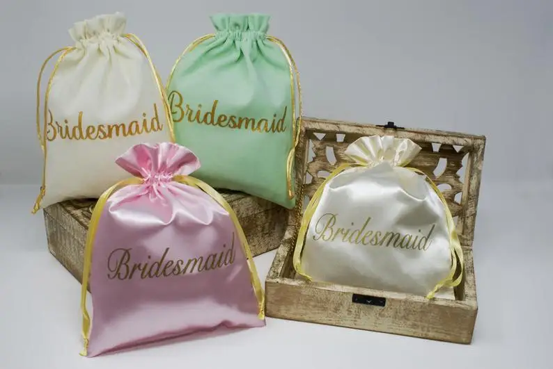 Luxury Small Custom Drawstring Satin Bags for Hair Packaging gift satin bag jewelry satin pouch