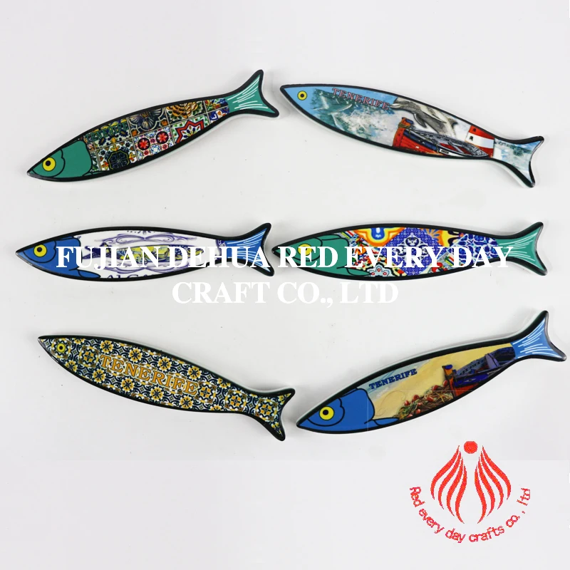 Custom Promotional advertising souvenir fridge magnet fish shape ceramic sublimation fridge magnet wholesale