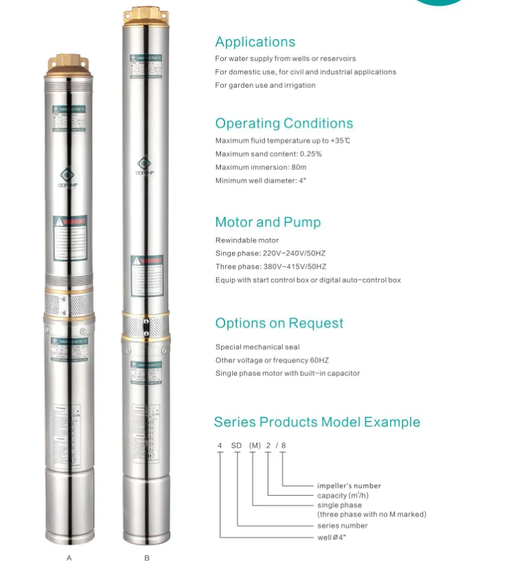 QQPump 4SDM16/6 Low Price High Flow 4inch 16m3/h Deep Well Submersible Pump Irrigation Pump For Water