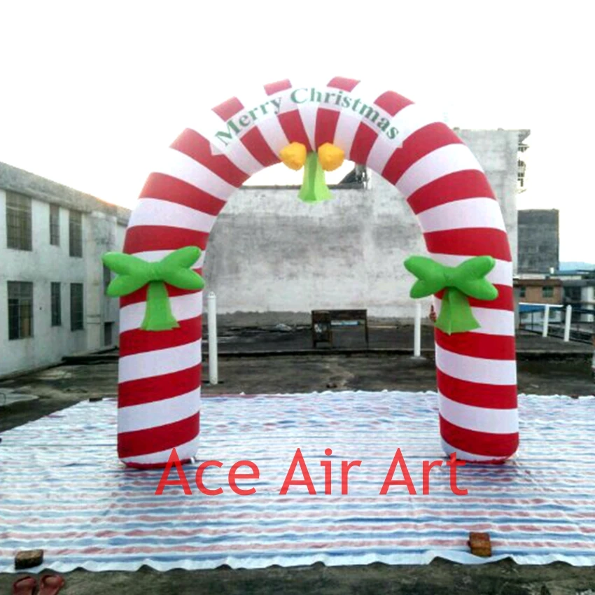 New Style Pretty Cheap Outdoor Inflatable Candy Cane Christmas Archway OXford Material with Blower Balloon Model for Promotion