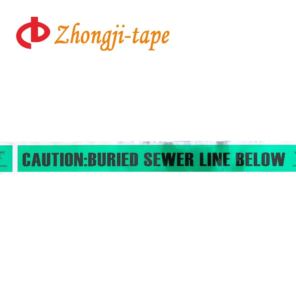 Detectable underground warning tape-caution buried sewer line below