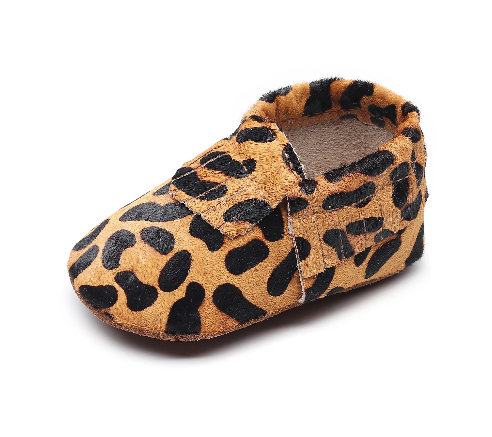Genuine Leather Baby Boys Moccasins Plush Shoes Soft Crib Babe Leopard Print Sneakers For Newborn Kids Girl