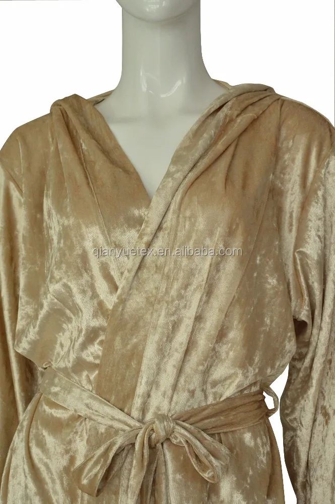 wholesale short embossed velvet hooded robe