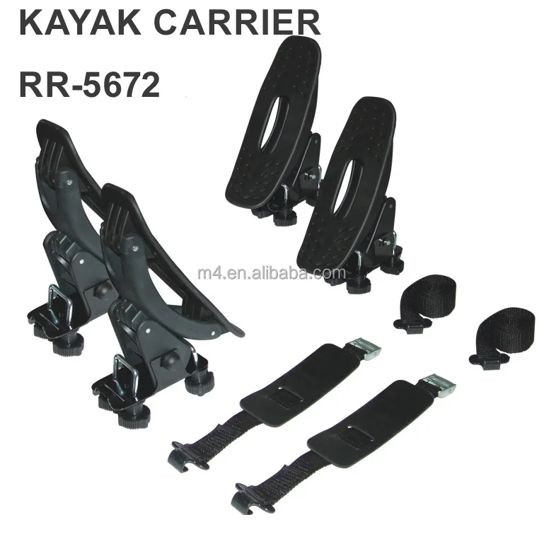 
Iron kayak carrier mounted on car roof rack 