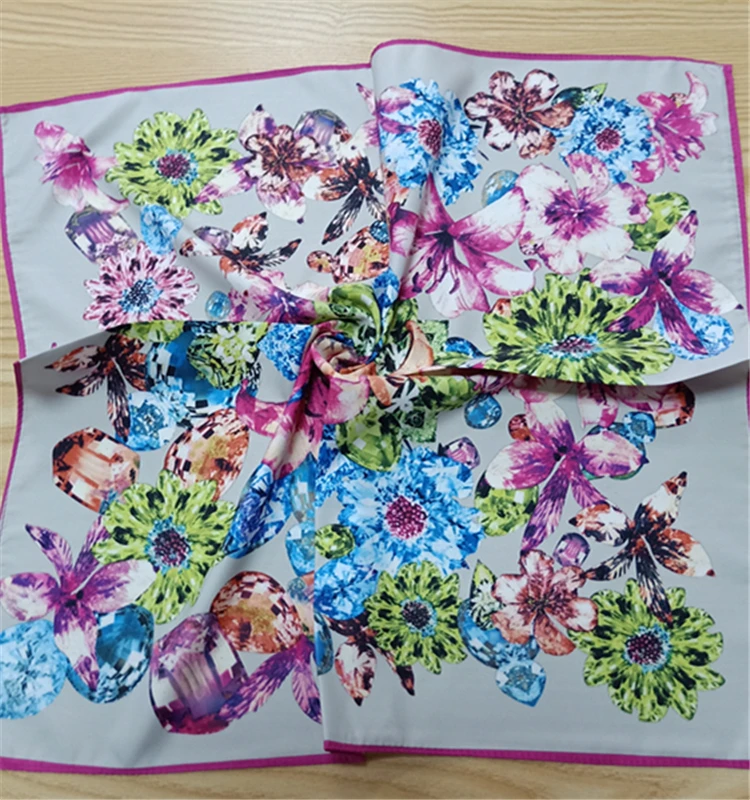 New Arrival Custom Made Printed Polyester Scarf Flower Design Square Style for Adult Muslims for Spring