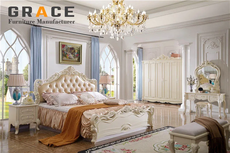 hotel European style italian antique MDF panel leather bed room furniture queen king bedroom set modern design bed