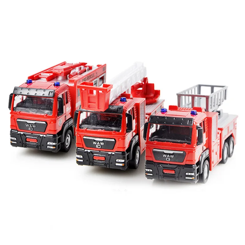 Diecast Toy Vehicles Fire Engine Transport Truck 1:55 Pull Back Fire Water Cannon Ladder Truck Rescue Cars Toy Gift for Kids