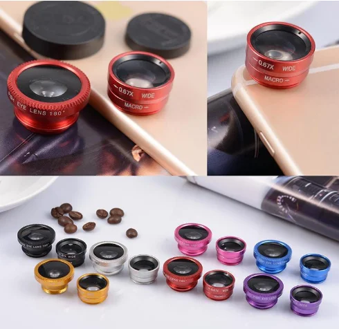 Universal Clip On Cell Phone Camera Lens 3 in 1 with 180 Degree Fish Eye Lens Wide Angle Macro Lens Kit