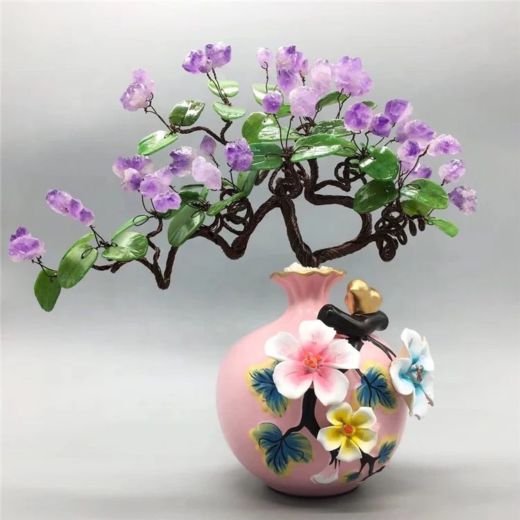 Feng Shui Natural Amethyst Purple Crystal Quartz Gem Stone Money Tree