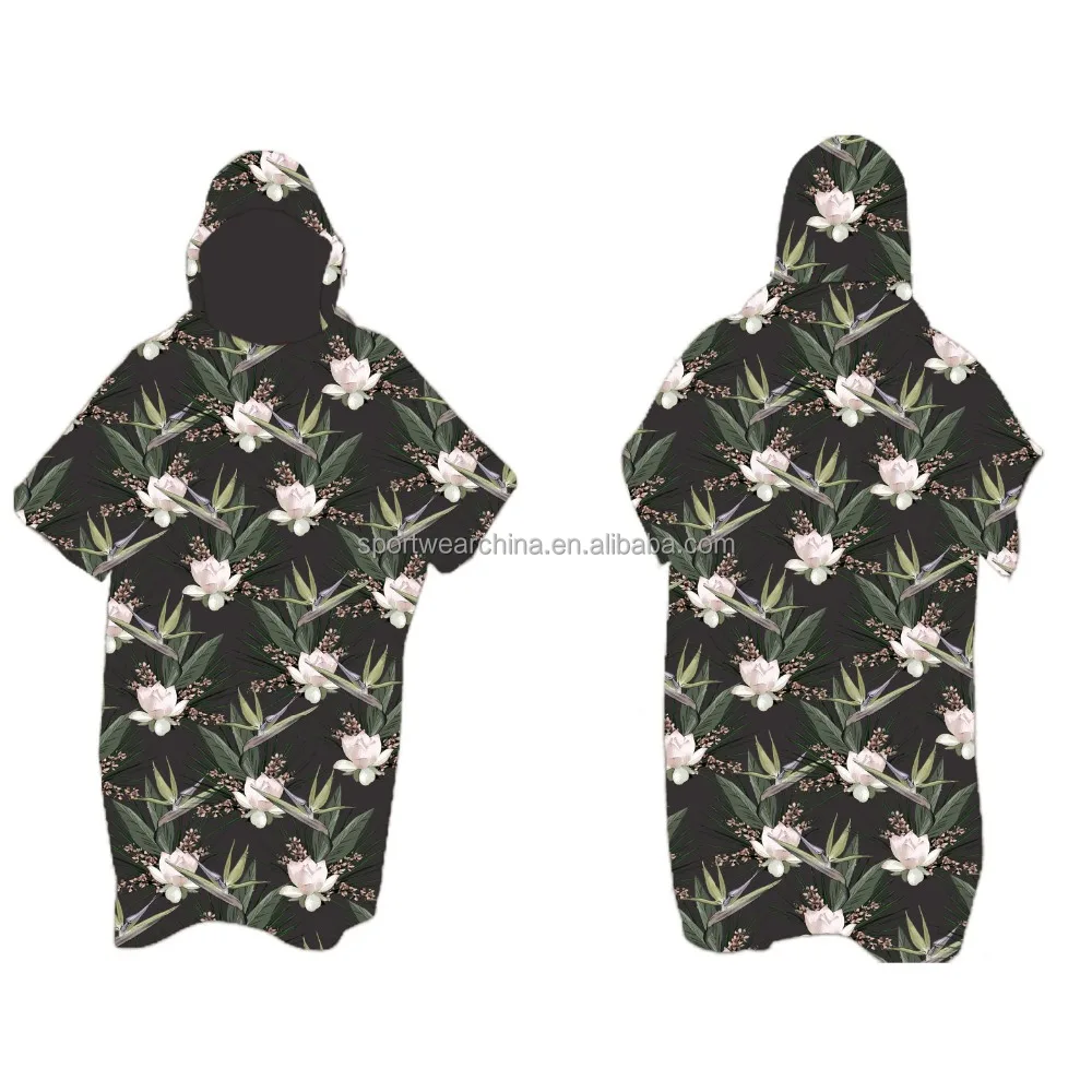 Customized printed beach poncho microfiber terry surf poncho towel changing robe