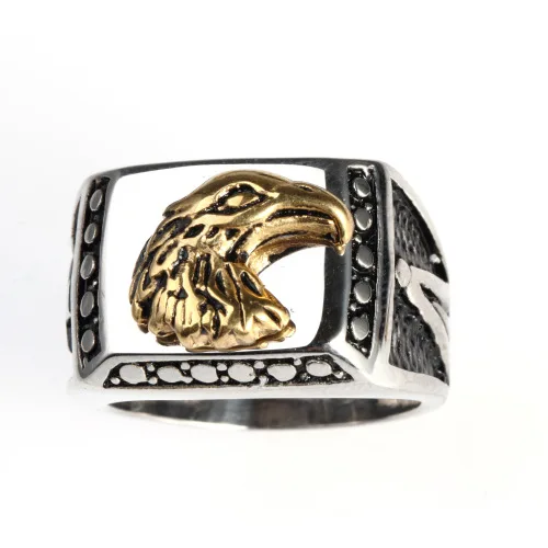 China New Design Luxury 18k Gold Plated Mascot Power Eagle Head Finger Ring for Men