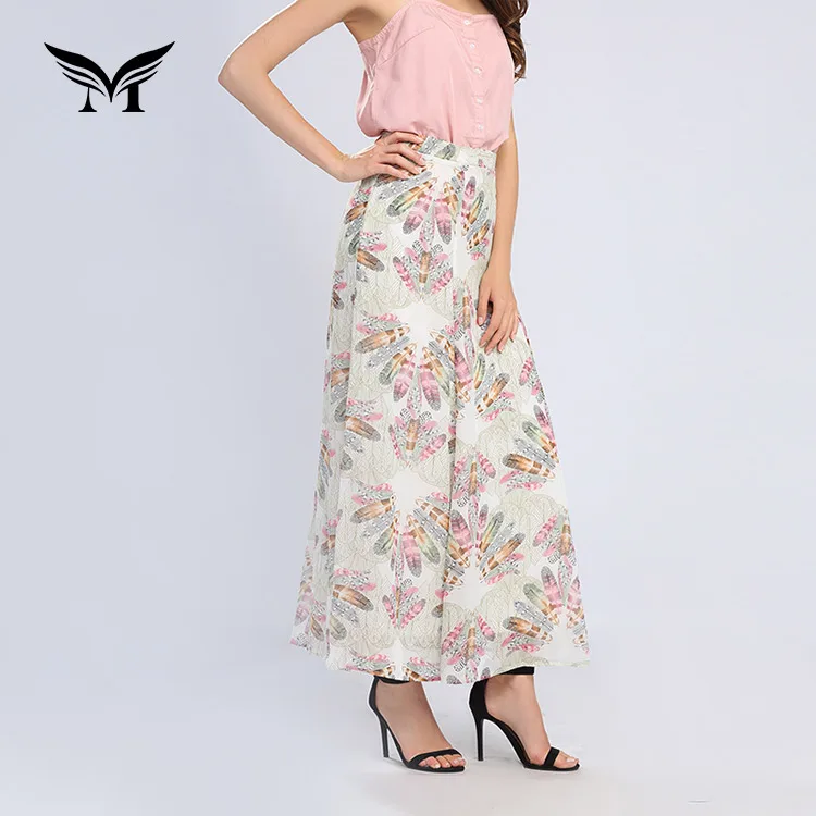 Custom print summer beach fashion lady latest long floral maxi skirt design for women