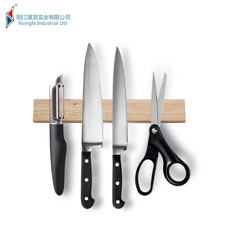 Concise 14 Inch Full Closed Model Rubber Wood Magnetic Knife Block Bamboo Magnetic Knife Holder with Neodymium Magnets