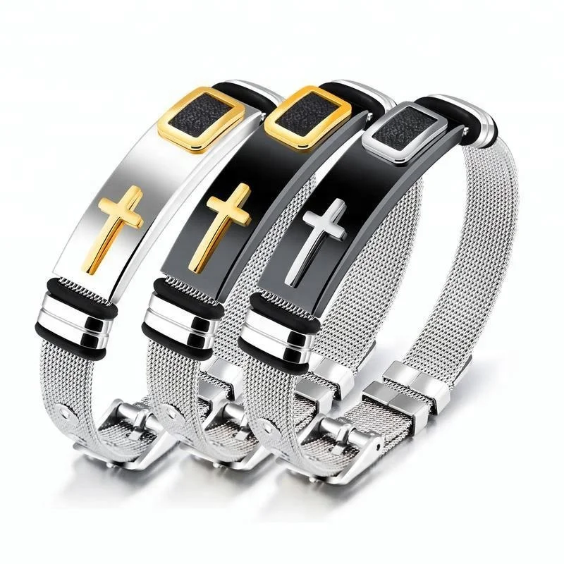 In stock jewelry personalized bracelet adjustable cross bangle men bracelet stainless steel