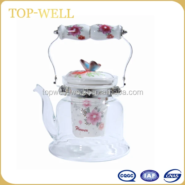 High quality heat resistant glass teapot set with candle warmer
