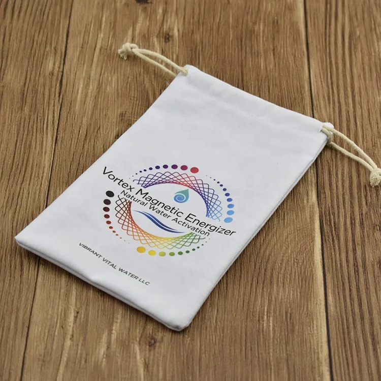 Custom colorful logo printing personalised white cotton drawstring jewelry pouch