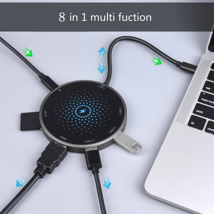 IKATAK New 8 in 1 Multi Type C Dock 4K HD USB3.0 PD Charging USB C Wireless Charger Hub
