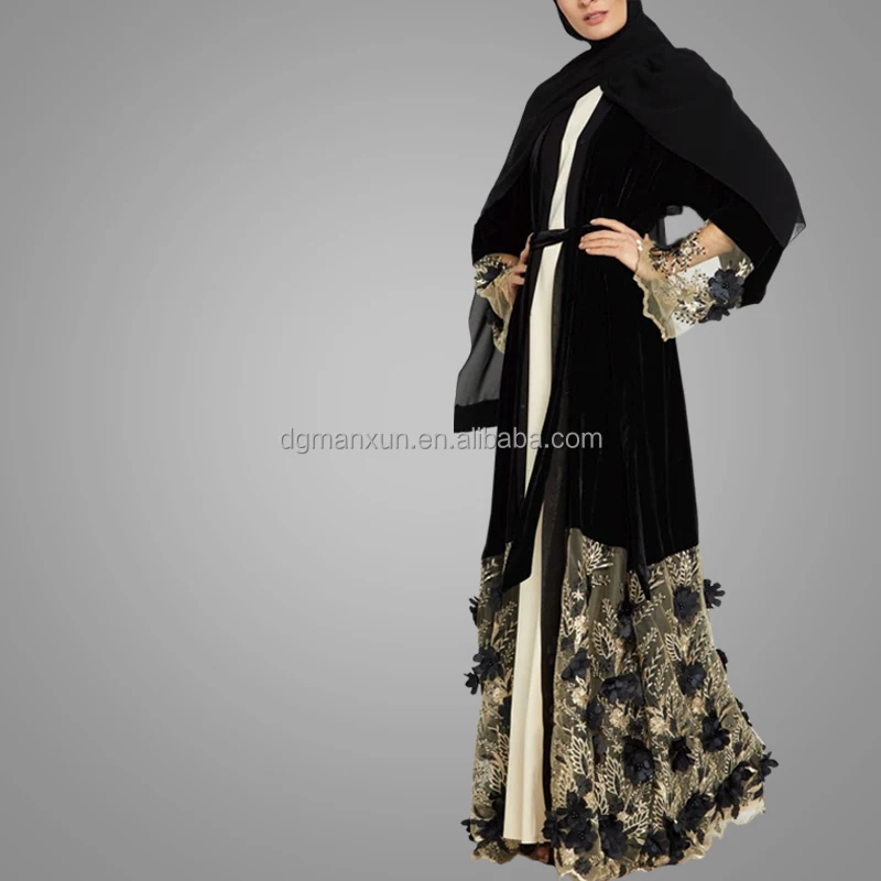 Wholesale Online South Indian Sexy Girls Picture Cheap Open Abaya Most Beautiful Lace Flower Kimono Abaya