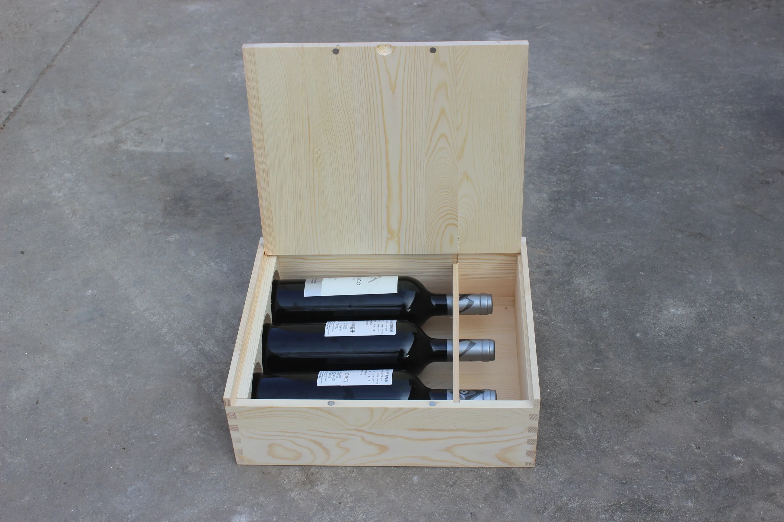 
Hot sale hinge 3 bottles wooden wine gift box 