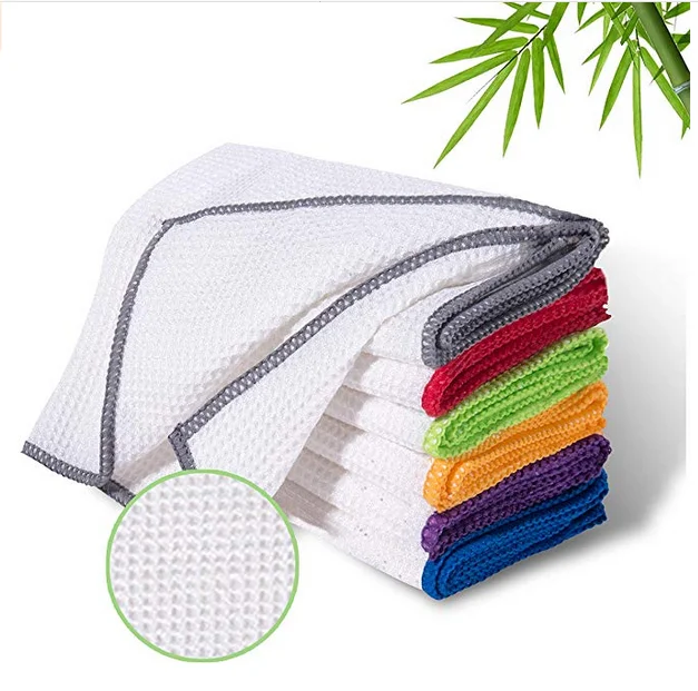 Natural 100% Organic Waffle Weave Bamboo Fiber Clean Towel Kitchen Cleaning Bamboo Dish Cloth