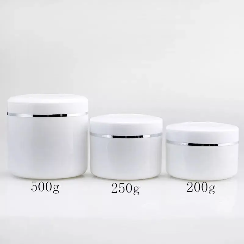 100ml 200ml 250ml 300ml  500ml Plastic PP white cosmetic cream jar with spoon and sealing ring / facial cream jars container