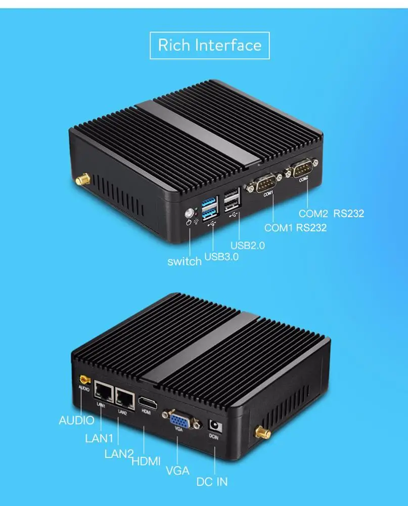 XCY Mini pc windows10 Celeron 2955U 2 LAN 2 RS232 безвентиляторный Настольный для офиса ddr3 8 gb тонкий клиент