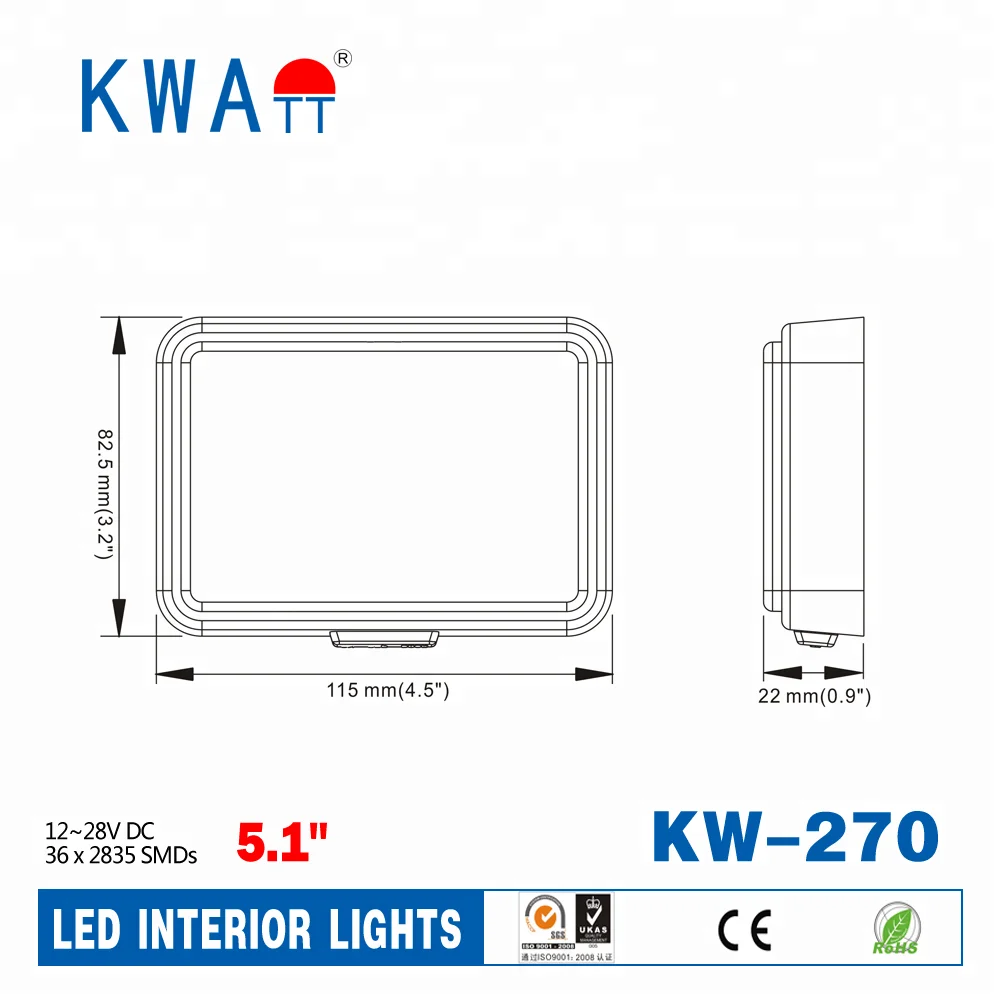 Factory High Quality High lumen Newest12-24V 36LED Rectangle Vehicle Auto Interior ceil Light for Caravan,Cabin,RV With CE RoHS