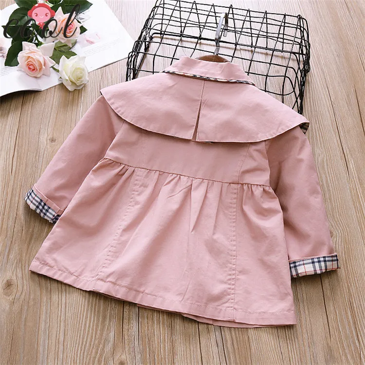 
Fashion red khaki pink plaid bow tie baby winter coat girls trench coat 