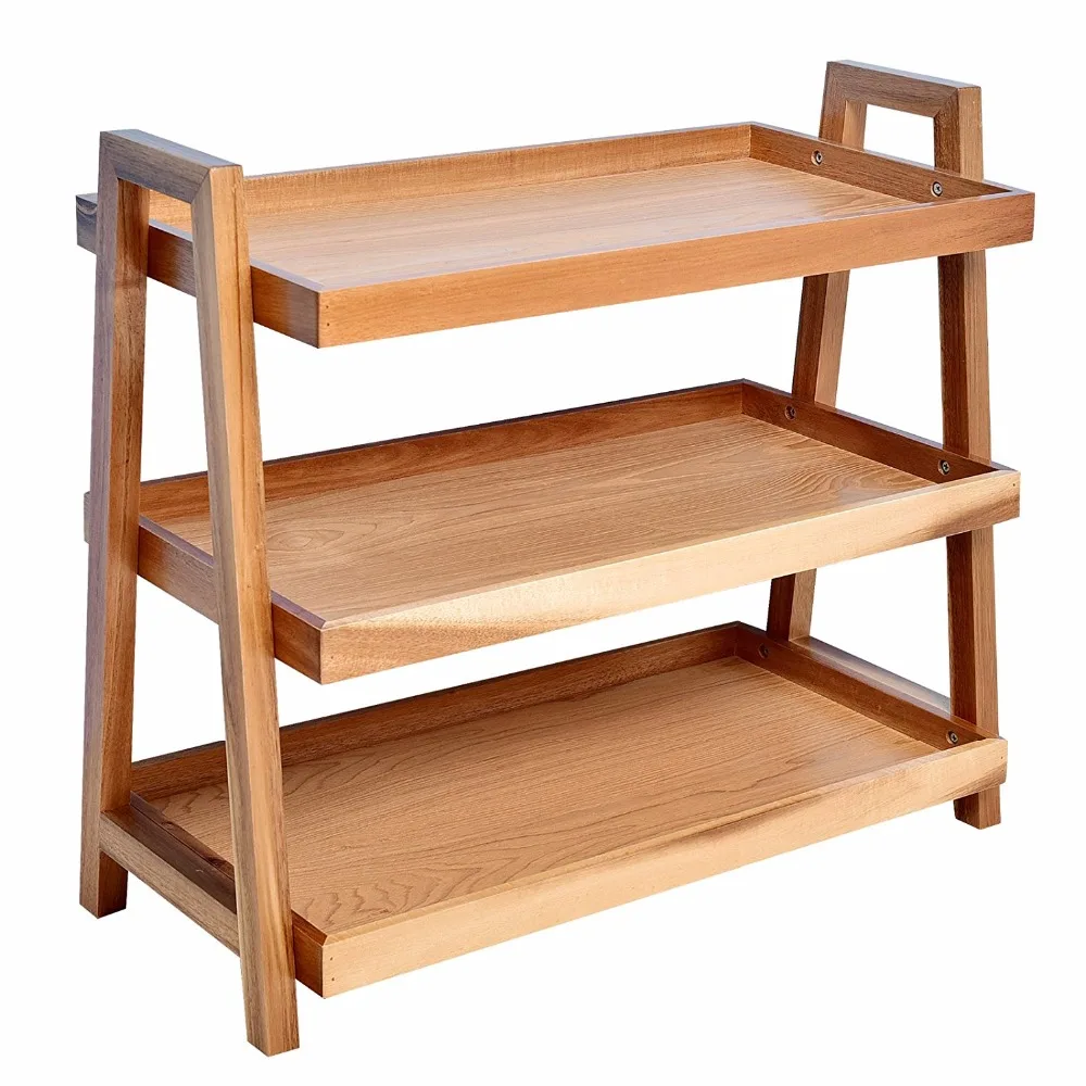 3-tier Wooden Storage Rack Tray Shelf Side Table Storage Shelf Eco-friendly Storage Holders & Racks Wood Sundries Stocked