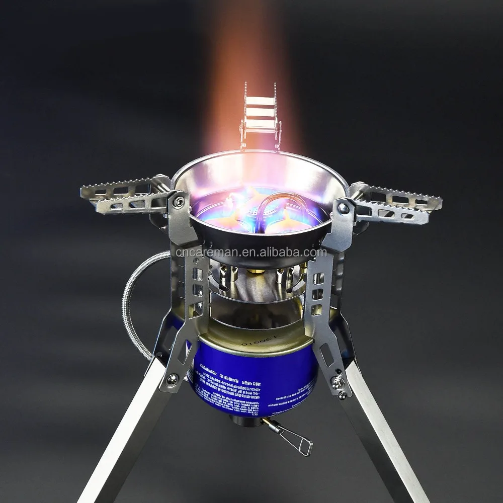 6800W High Power 3-Burner Camping/Hiking Bivouac Portable Inverted Butane Gas Stove Burner w/Folding Long Large Leg (Split Type)