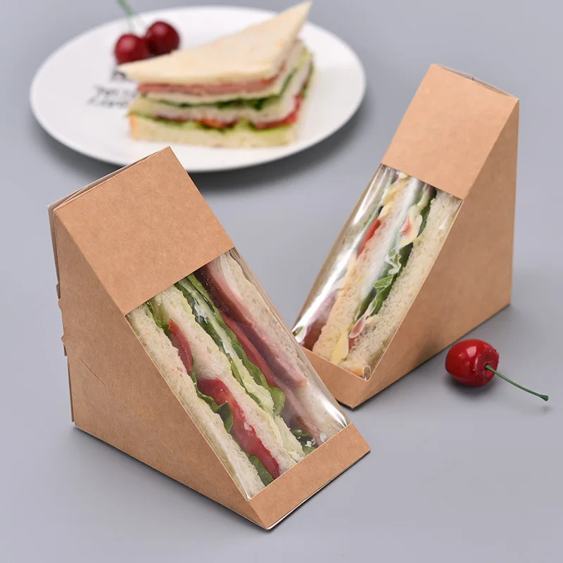 Wholesale Sandwich Packing Kraft White Paper Lunch Box Custom Food Disposable Breakfast Bread Dessert Packaging Sandwich Box