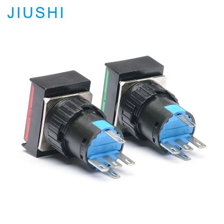 LA16J-11D switch 12v 24v 220v 5pins 1NC 1NO rectangle 16mm push button switch illuminaed red green yellow