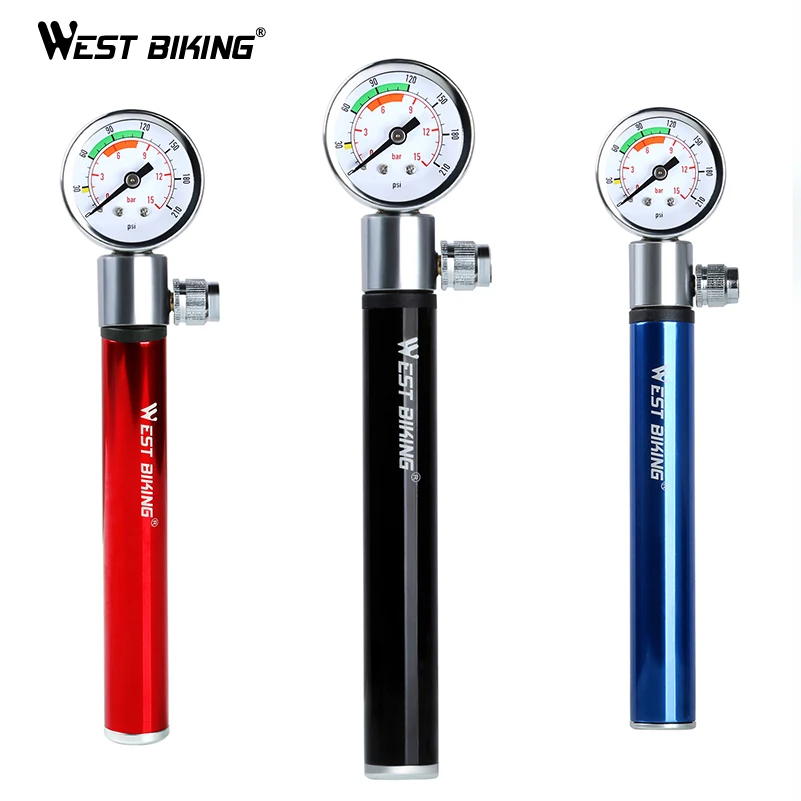 WESTBIKING Bicycle Pump With Pressure Gauge 120 PSI Hand Air Pump Bike Presta and Schrader Ball Road Tire Mini Cycling Hand Pump