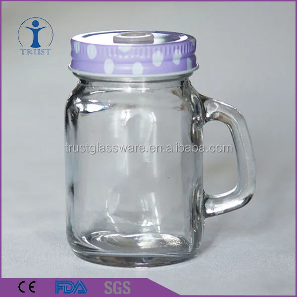 China Factory Manufacturer 4oz Small Size Customized Logo Print Glass Mason Jar With Handle