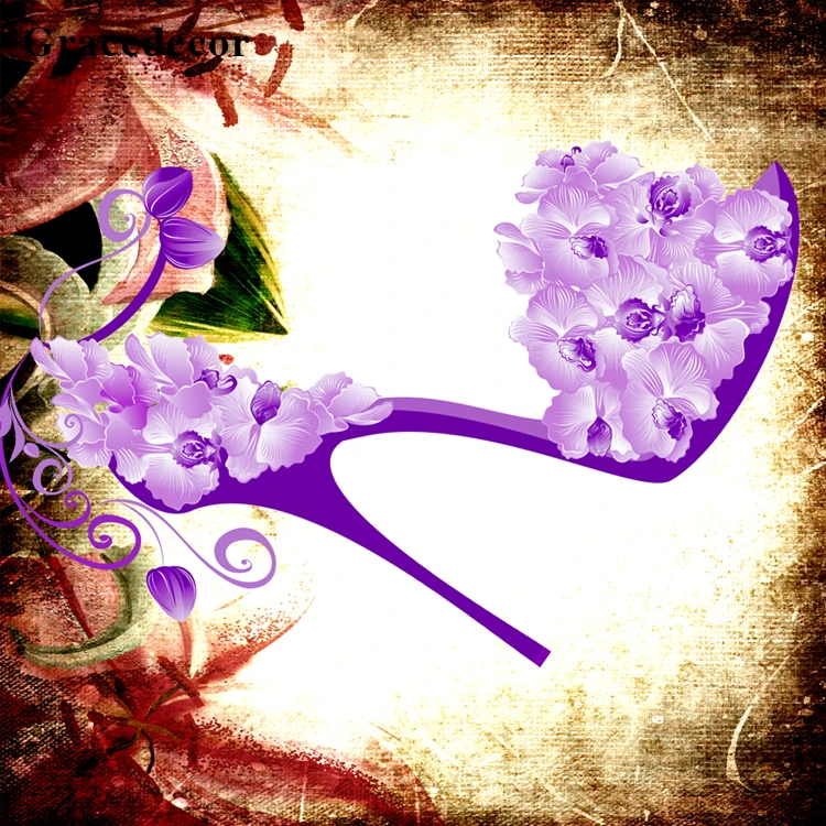 
Fashion High-heeled Shoes Decor Latest Modern Wall Glass Painting Designs For Shop 