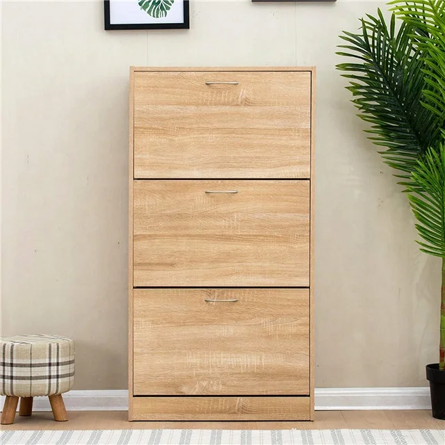 Natural solid wood Cherry Tree Furniture 3-Level Wooden Shoe Cabinet for porch living room