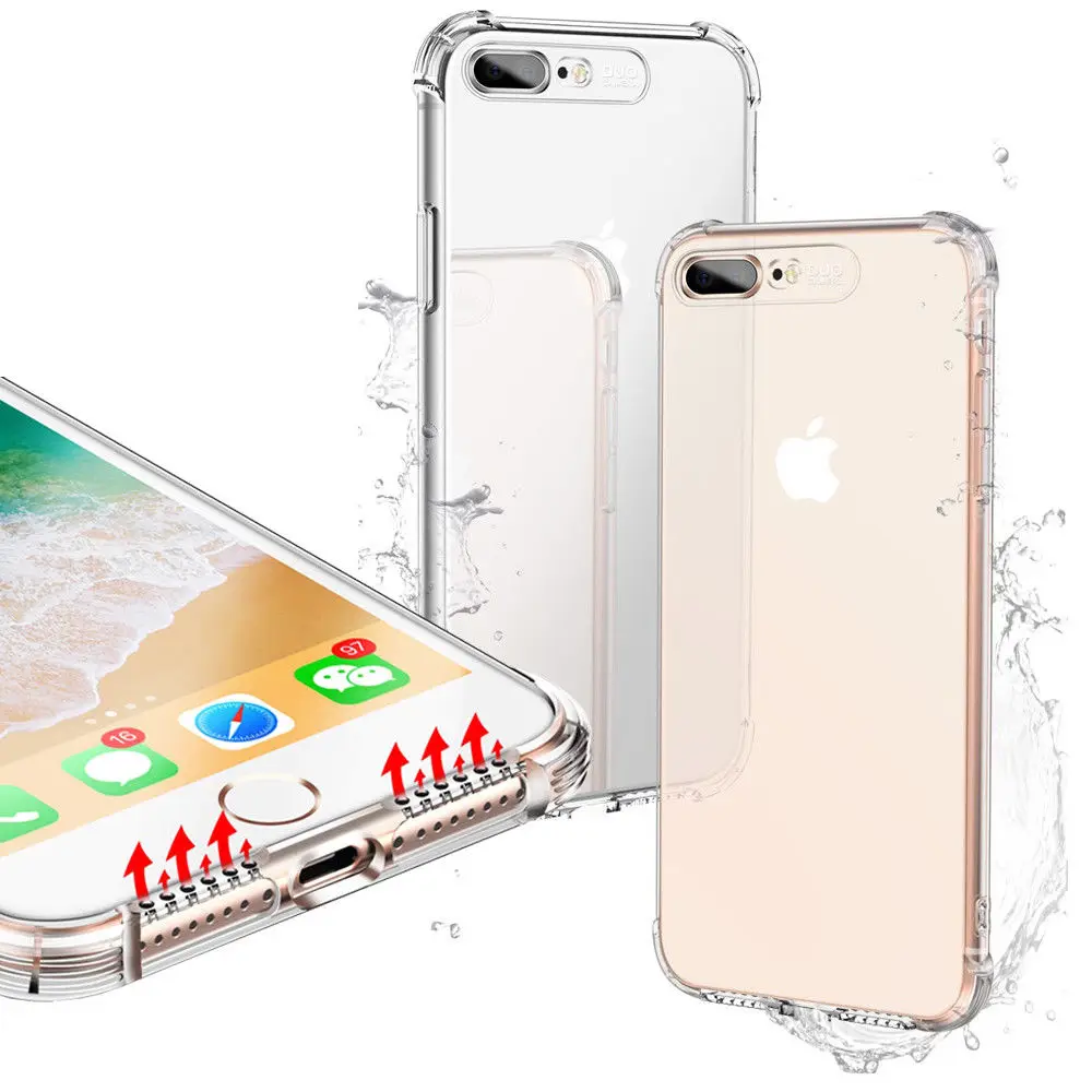 Four Corners Anti Crack Transparent Crashproof TPU, Strong GEL Case Cover for iPhone X/XS, XS MAX, XR, 7/8, 7/8 Plus Shock Proof