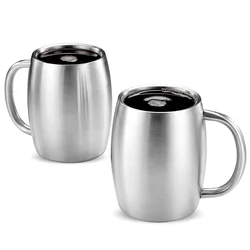 14oz coffee mug stainless steel travel mug with metal handle tumbler cups double wall stainless steel coffee cup with lid