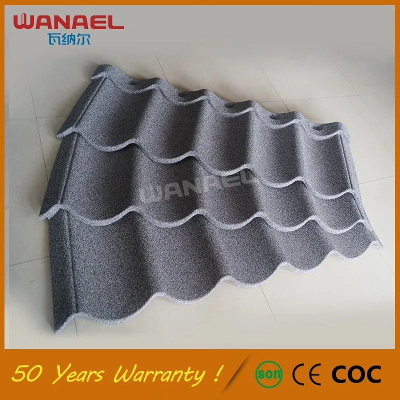 Thatch Roof Anti-Fading 50-Year Lifespan Wanael Modern Curved Galvanized Metal Stone Coated Polymer Sand Roof Tile