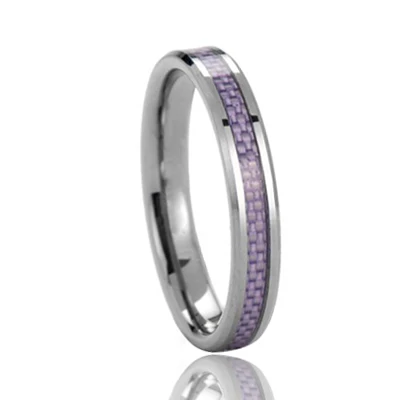 4mm Tungsten Ring Purple Carbon Inlay Wedding Band Jewelry Wholesale