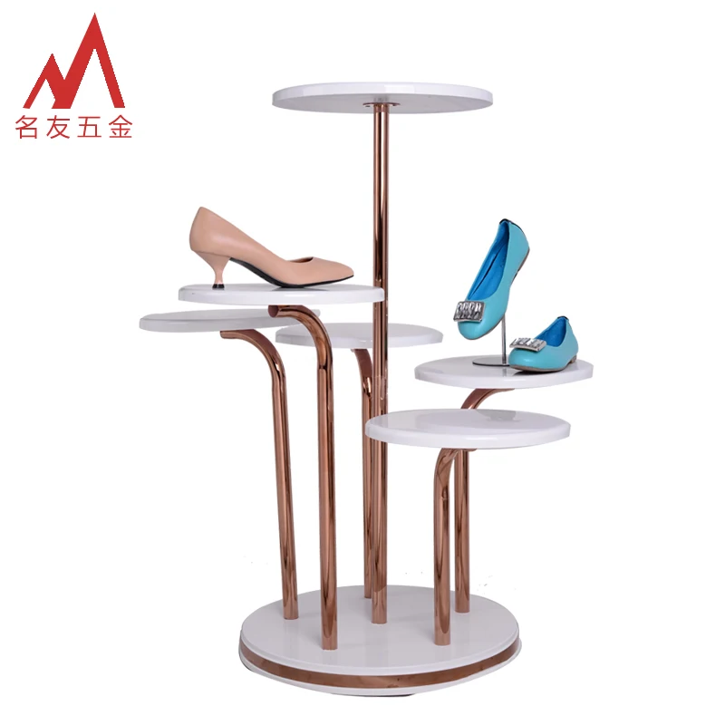 New design universal portable round wood grain 6 tiers display table in supermarket