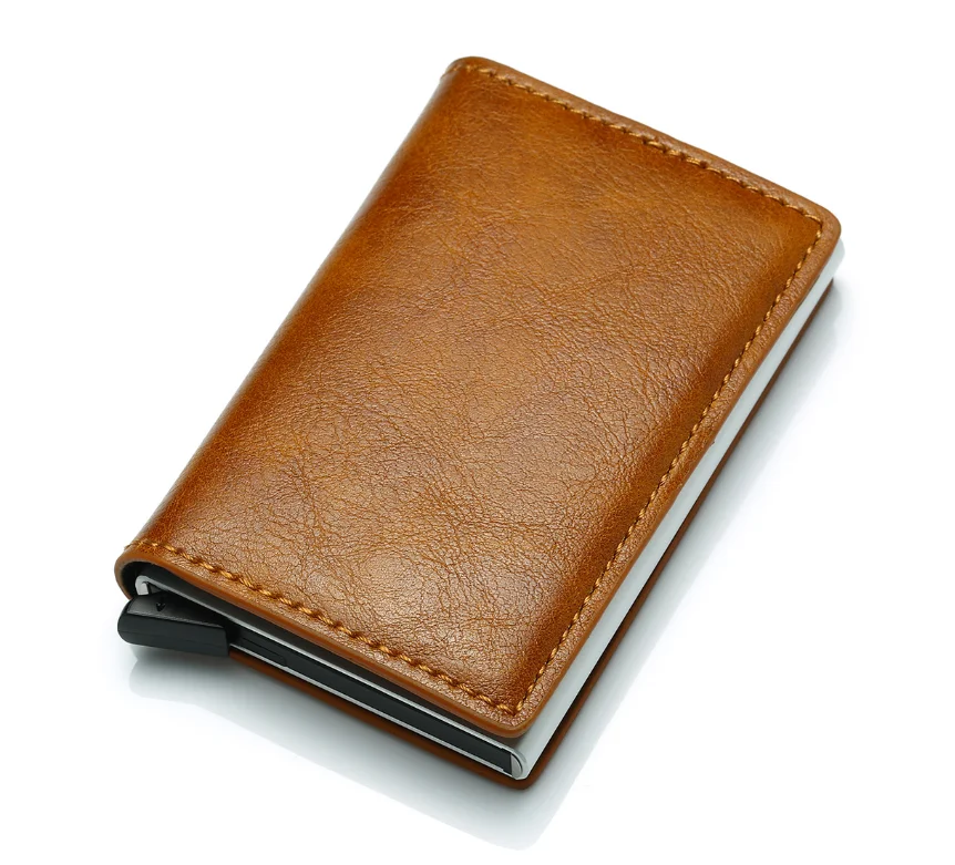 RFID Blocking Card Wallet Ultra Slim Holder With PU Leather Cover For Taking 6 Bank Cards And Cash