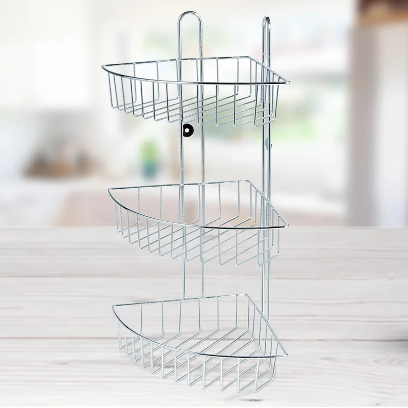3-Tier Shower Head Caddy Triple Bath Towel Shelf Iron Wire Wall Mount Corner Tower Bathroom With Hooks Shelving Hanging Rack